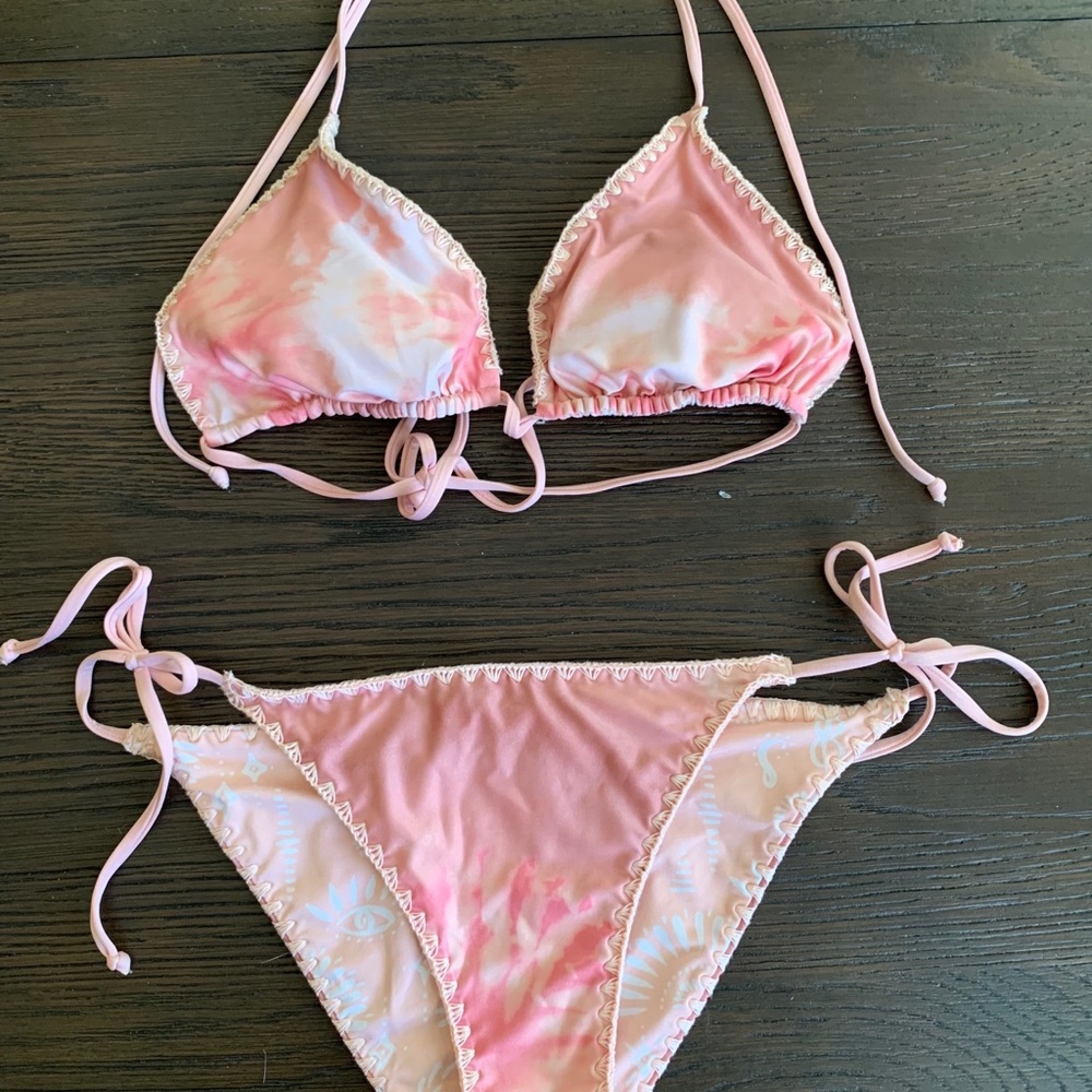 pink tie dye reversible bikini